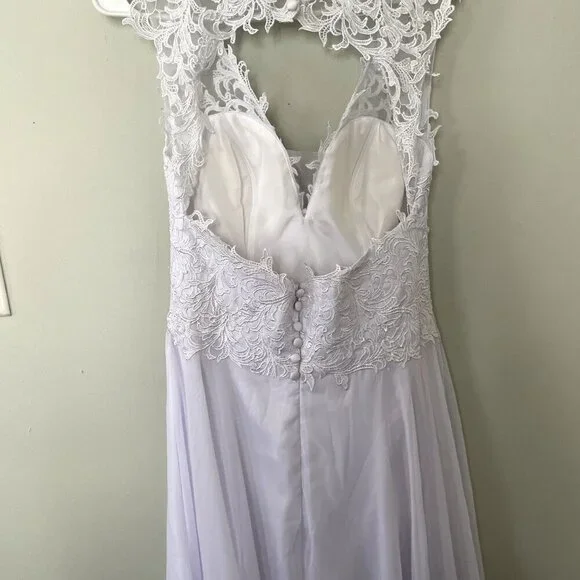 NWT Hebeos white wedding dress formal lace buttons applique women size small - Picture 6 of 14